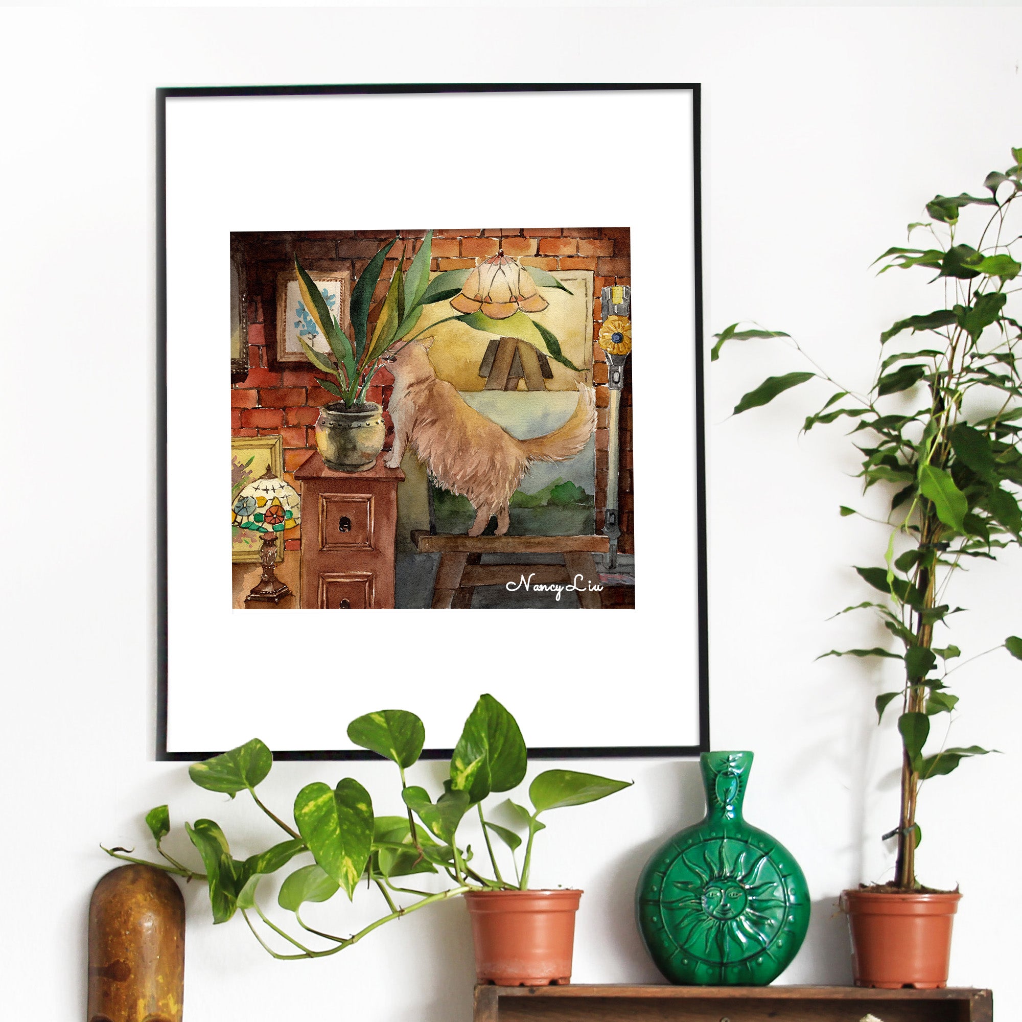 No Kitty No! cat lover art print displayed in a styled room setting