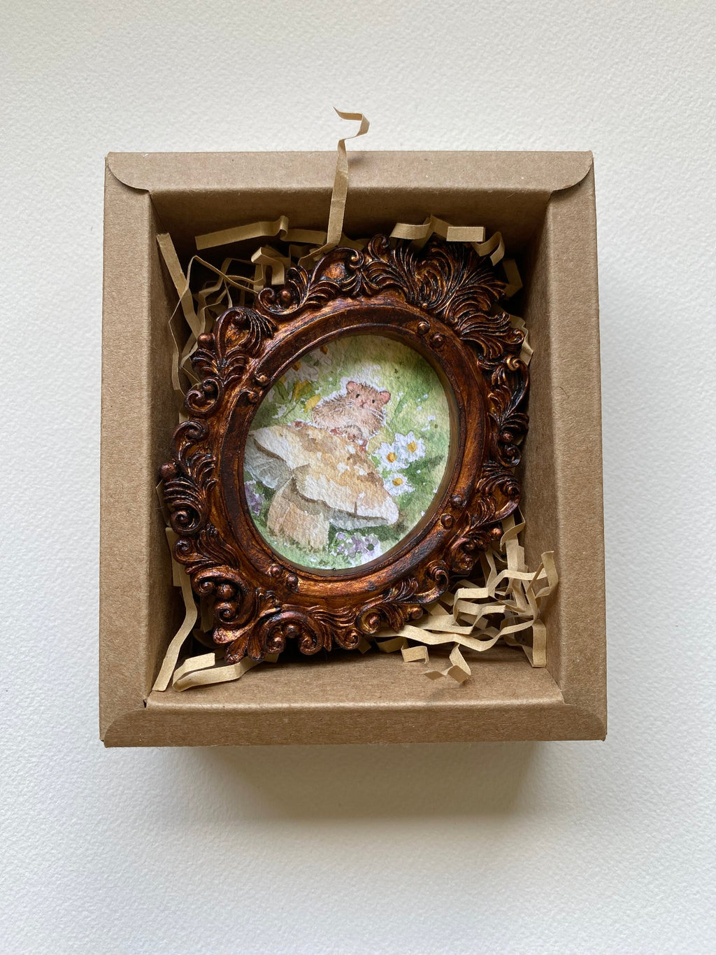 Mice on mushroom | vintage mini art print framed