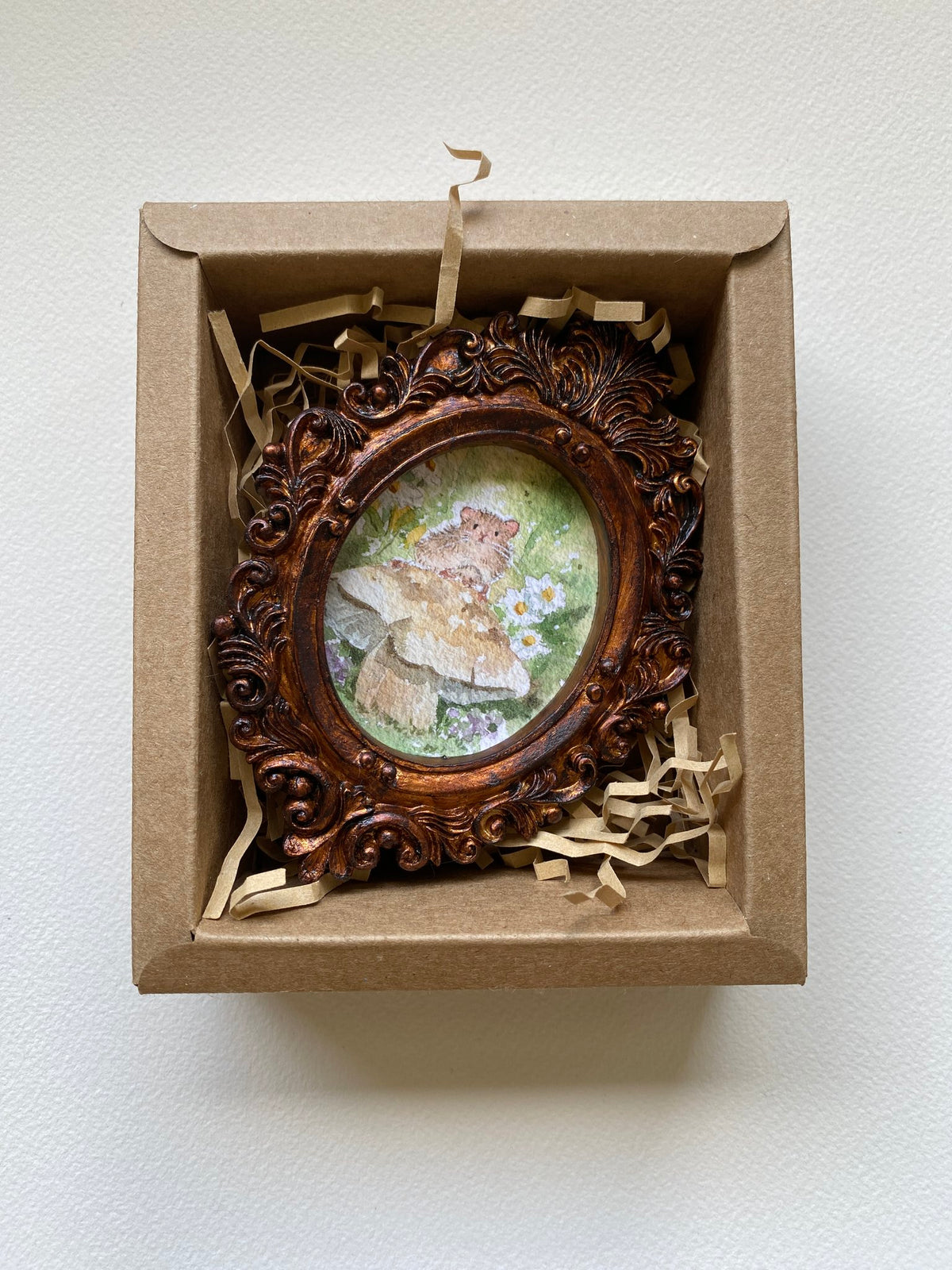 Mice on mushroom | vintage mini art print framed