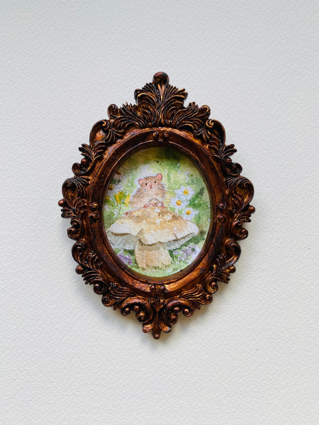 Mice on mushroom | vintage mini art print framed