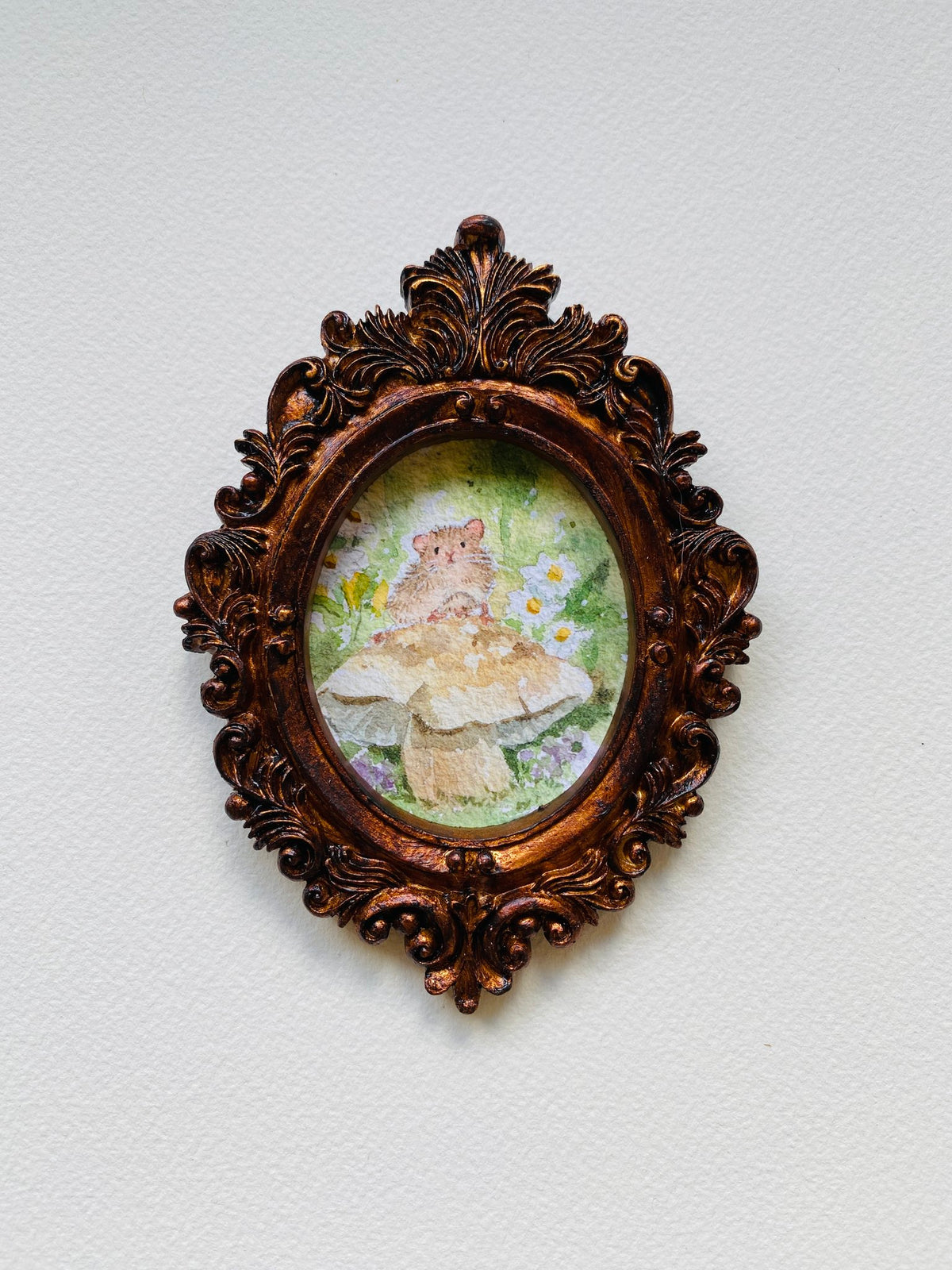 Mice on mushroom | vintage mini art print framed