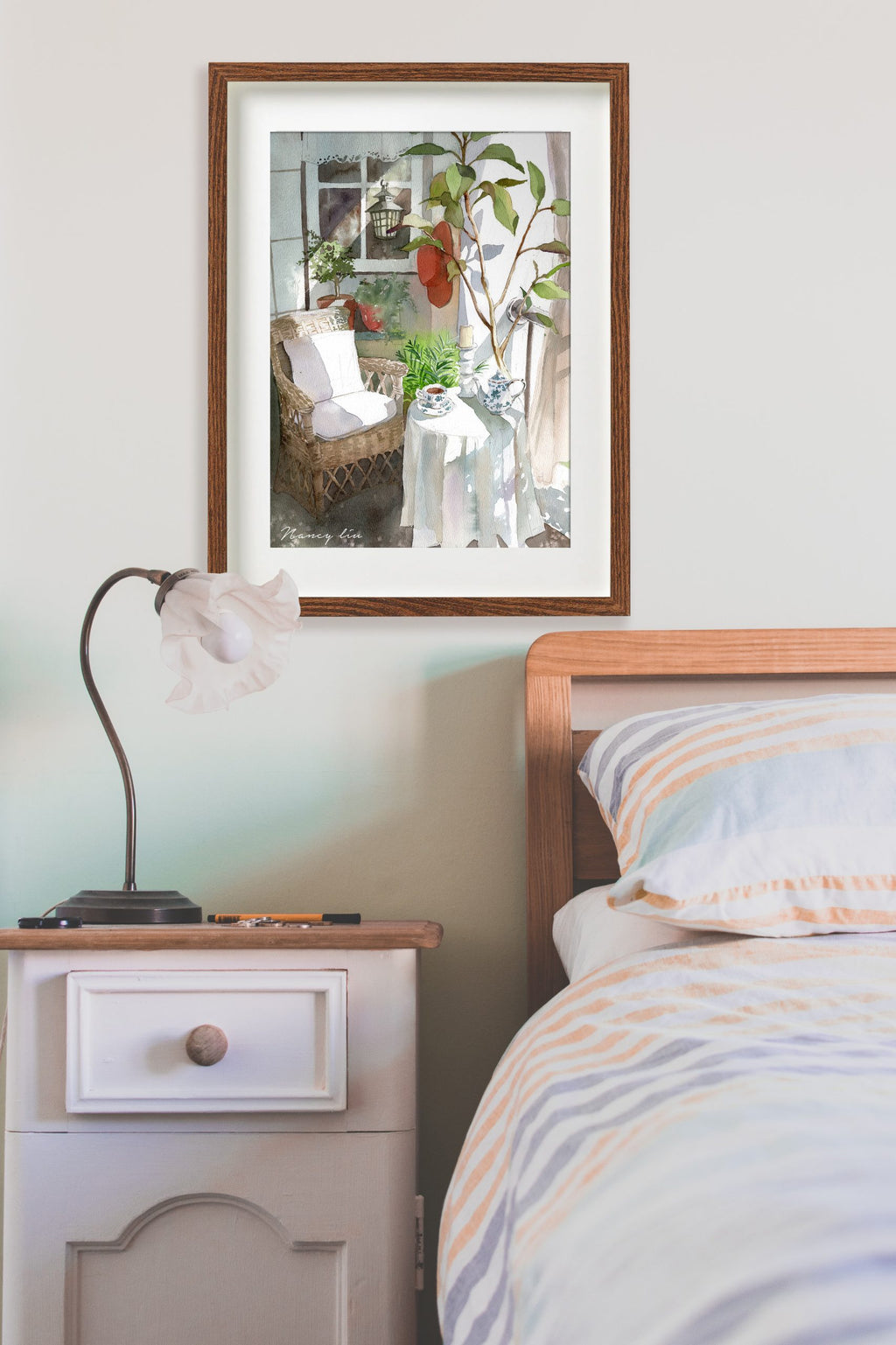 Cozy watercolour art print-Afternoon tea in balcony