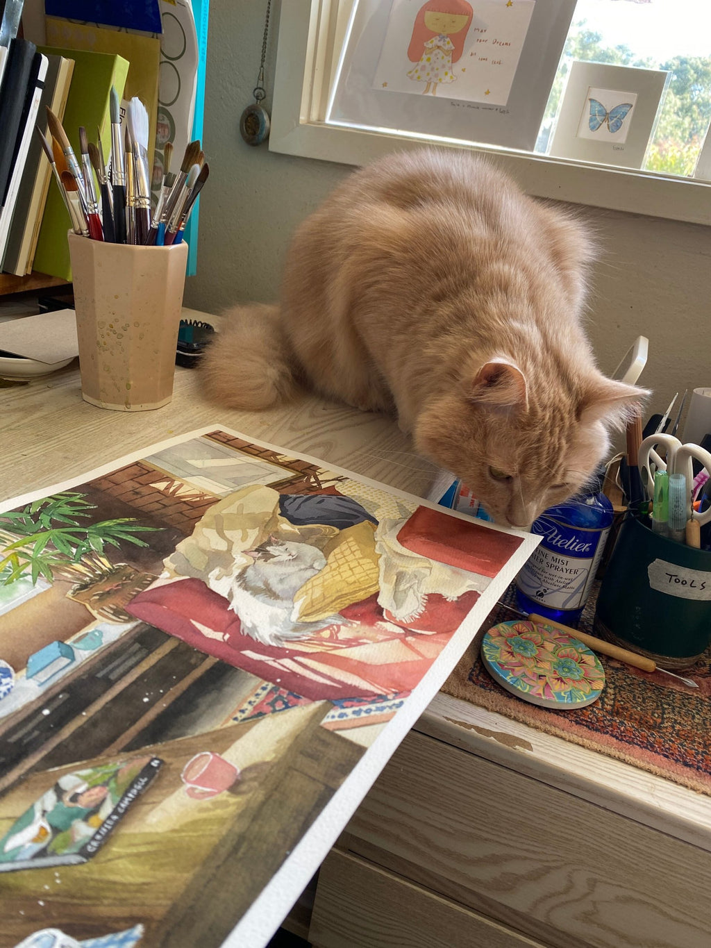 Edge detail of the signed Nap Time giclee cat art print