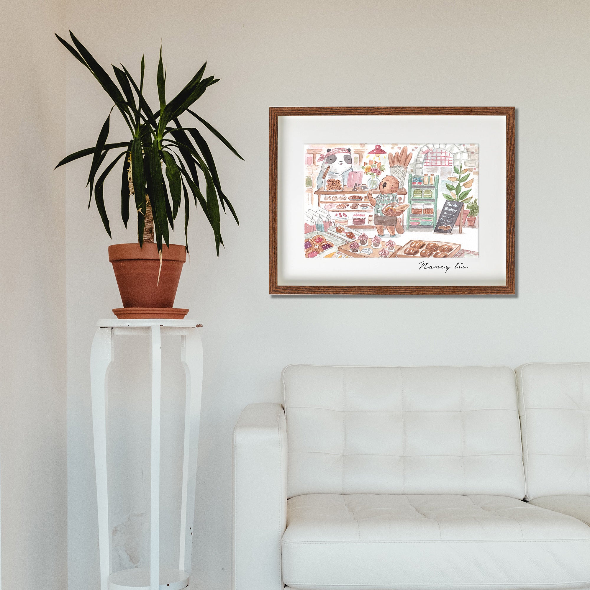 Panda Bakery print styled on a kitchen wall