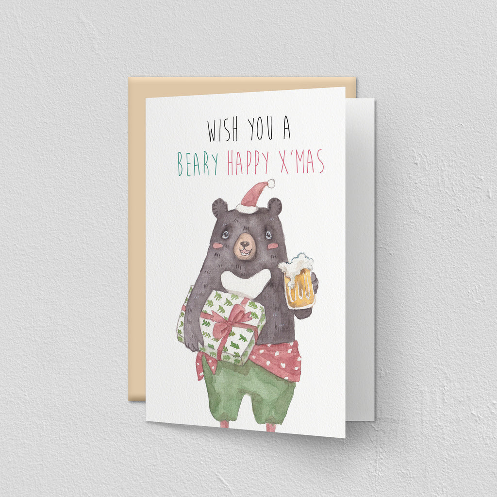 Wish you a Beary Christmas Card | Bear illustration