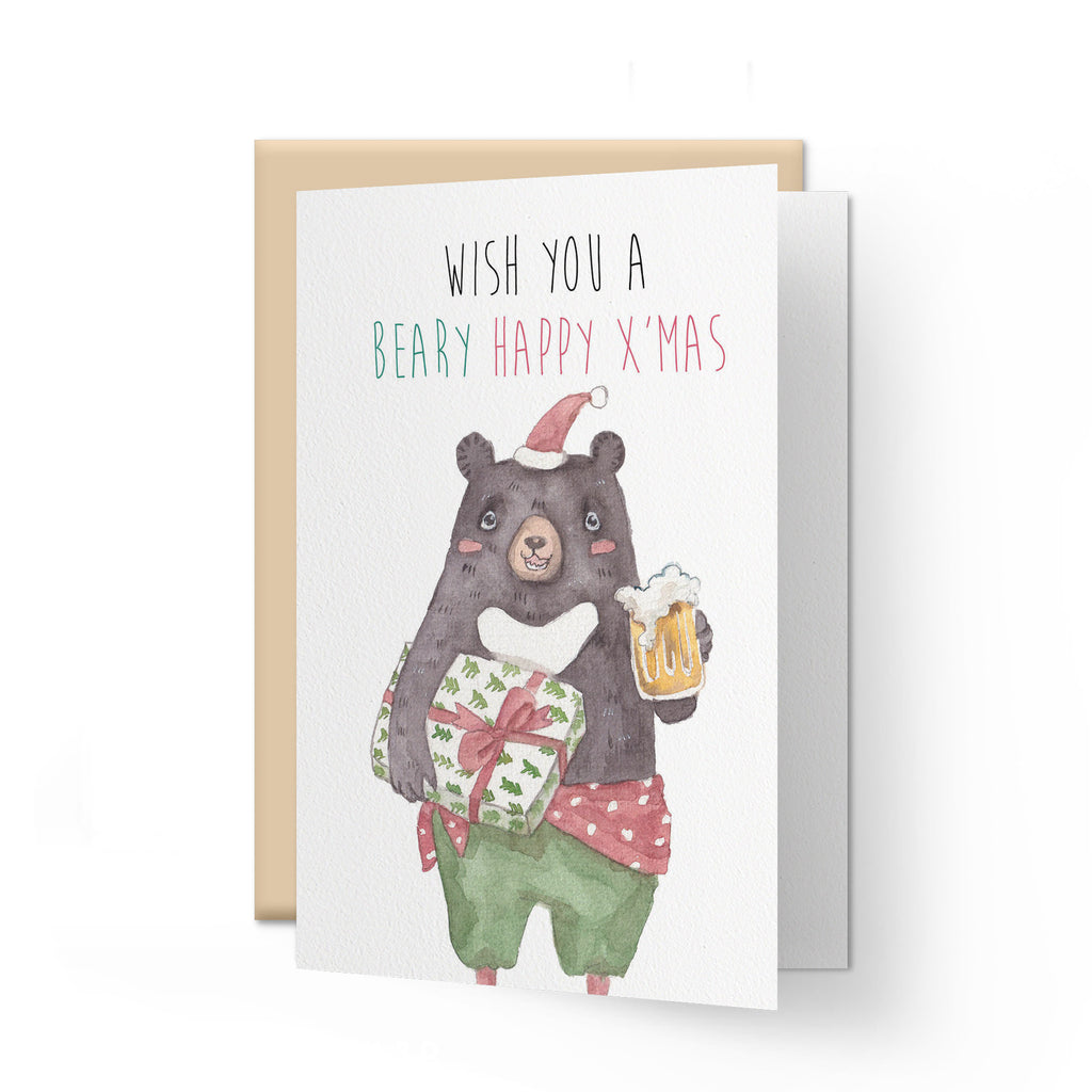 Wish you a Beary Christmas Card | Bear illustration
