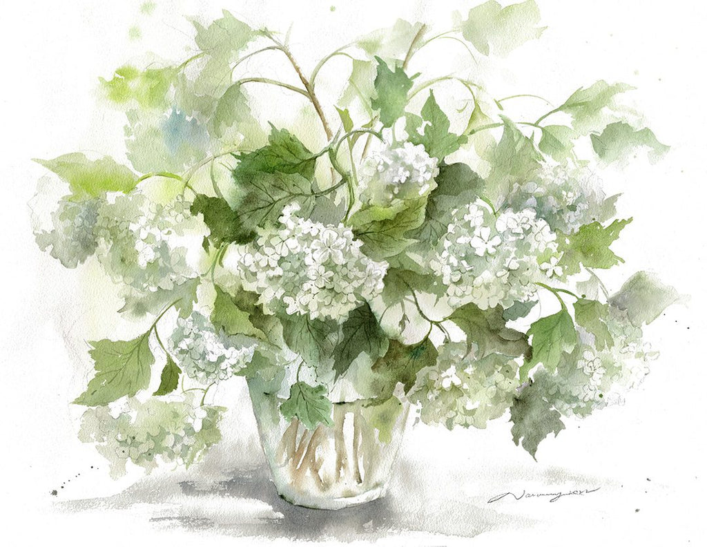 Snowball Hydrangeas Watercolour Art Print