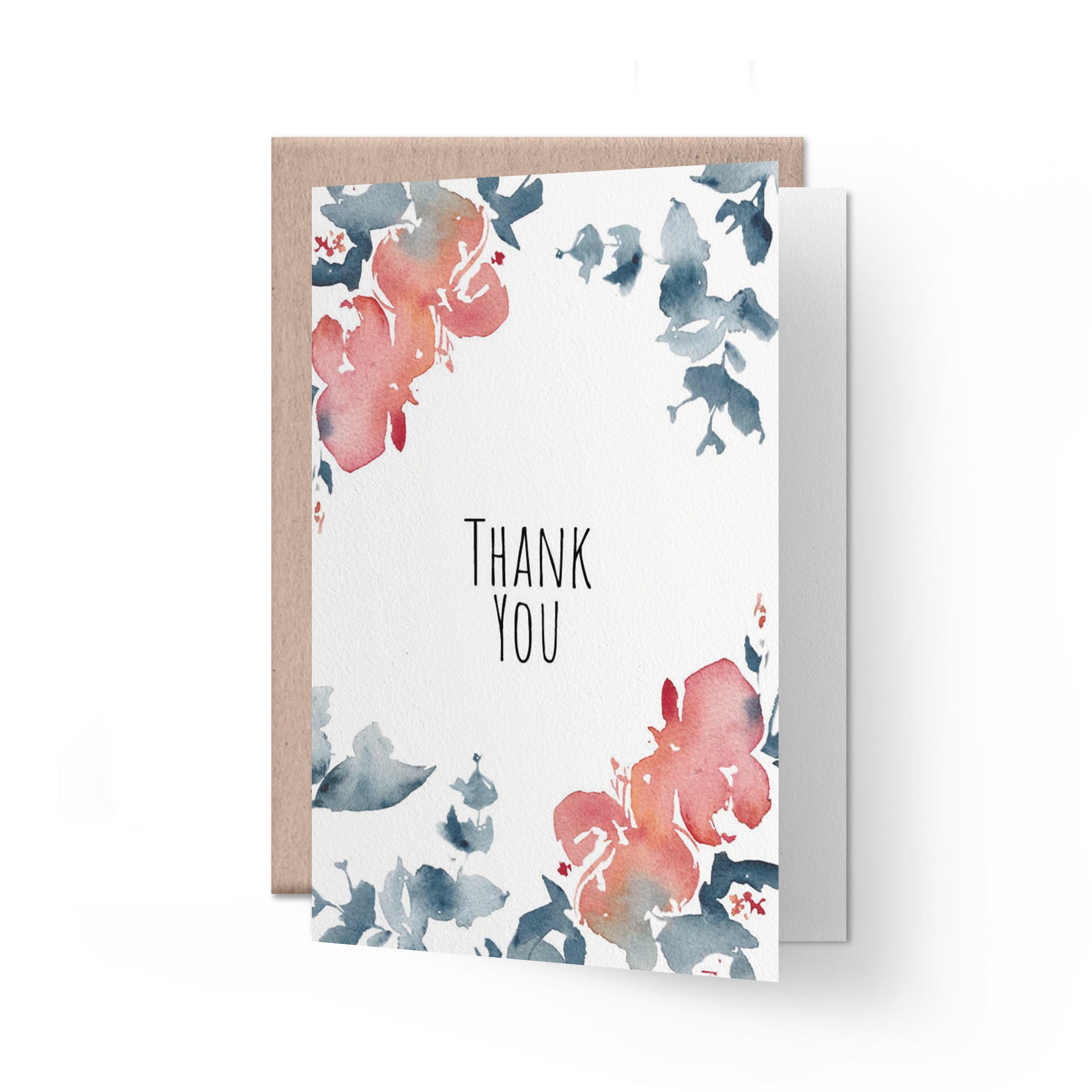 Thank you Card | watercolour blue and red flowers