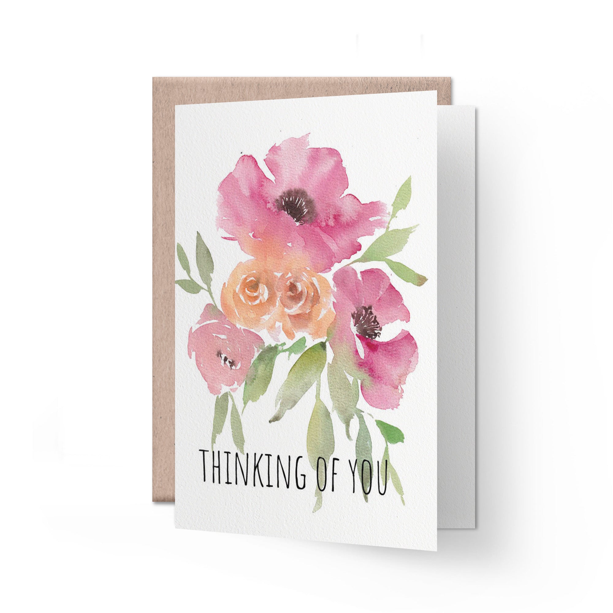 Thinking of you Card | watercolour pink flowers